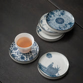 Blue and White Vintage Ceramic Coaster – Round Heat-Resistant Tea Cup Mat, Gongfu Tea Accessory