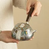 Handmade Silver Side Handle Ceramic Teapot - 230ml Traditional Pattern Brewing Pot