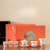 "Jinxiù Jiangshan" White Porcelain Gaiwan Tea Set – Landscape-Inspired Gongfu Teaware Gift Box