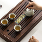Walnut Wood "Tea Fortune" Tray – Compact Minimalist Solid Wood Gongfu Tea Table with Dual Drainage & Water Storage for Home or Office