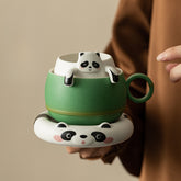 Lying Panda Ceramic Tea & Coffee Mug Gift Set – Cute Office Cup with Infuser & Coaster