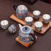 Enamel Sterling Silver 999 Tea Set