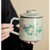 Ru-glazed Lotus Green Office Mug with Tea Infuser – 400ml