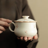 Orchid Bellflower Rim Tea & Coffee Cup – Personal Floral Ceramic Mug with Tea Separation for Home & Office