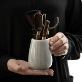 Ice-Gray Glaze Tea Ceremony Set – 6-Piece Japanese-Style Ebony & Ceramic Gongfu Tea Tools