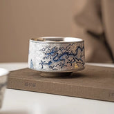 Silver-Gilded Blue-White Dragon Handmade Master Cup - 120ml