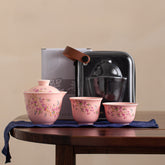 Ruyao Wisteria Travel Tea Set – Pink Glaze One Pot Two Cups