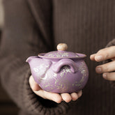 Purple Ru-Glazed Lotus Peony Teapot – 165ml Silver-Rim Heat-Resistant Gongfu Teapot
