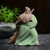 Guan Gong Tea Pet – Zisha Figurine with Ge Kiln Crackle Glaze, Heroic Pose with Great Saber for Gongfu Tea Table