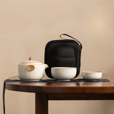 Ru Kiln Travel Tea Set – Ruyi Design Portable Teapot with Two Cups