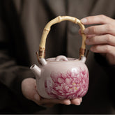Ru-Glazed Pink Peony Bamboo Handle Teapot – 230ml