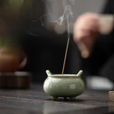 Chinese Celadon Incense Burner – Small Vintage-Style Ceramic Stick Holder for Tea Table & Home