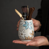 Binghui Floral Gongfu Tea Tool Set – Six Gentlemen Tea Utensils with Ebony Tea Knife, Tweezers & Ceramic Sakura Holder