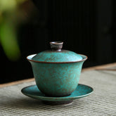 Vintage-Style Gaiwan – Japanese Kiln-Changed Large Ceramic Three-Piece Tea Bowl, Gongfu Teaware for Brewing