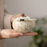 Ru Kiln Teaset with Wisteria Design – Hand-Grip Teapot and Two Cups Ceramic Gongfu Set