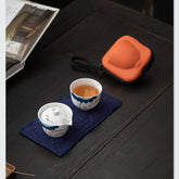 Hand-Painted Blue and White Portable Tea Set – One Teapot & One Cup, Compact Ceramic Travel Kit