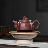 Yixing Three Stars Blessing Gaozhao Dragon Handle Square Purple Clay Pot – 300ml | Handmade Purple Sand Tea Pot