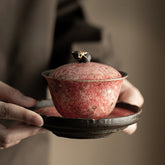 Yankuang Mineral Glazed “Fu Lu” Three-Piece Gaiwan – 160ml Vintage-Style Chinese Ceramic Tea Bowl with Heat Insulation