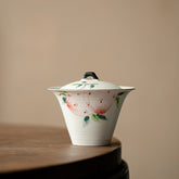 Wabi-Sabi Hand-Painted Peach Motif Slipware Gaiwan – 125ml