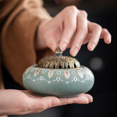 Auspicious Cloud Linglong Ceramic Coil Incense Burner – Colorful Glazed Aromatherapy Holder for Home & Tea Space