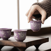 Purple Ru-Glazed Lotus Peony Teacup – Silver Rim Flower