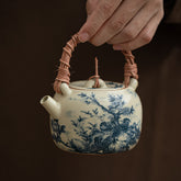 Ru Kiln “Magpie Meeting” Blue & White Woven-Handle Teapot – 200ml
