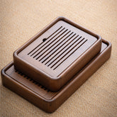 Walnut Wood "Square Fortune" Tea Tray – Minimalist Japanese-Style Solid Wood Gongfu Tea Table with Water Storage, Compact Size for Home Use