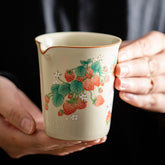 Cream Ru Kiln Gongdao Cup with Strawberry Bunny – 230ml Ceramic Fair Cup for Gongfu Tea