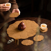 New Chinese-Style Cotton-Linen Lotus Tea Mat – Arc-Shaped Heat-Resistant Table Mat for Tea Table and Cup Placement
