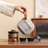 Portable Gongfu Tea Set – "Slim Waist" Travel Teapot with Three Cups, Outdoor Ceramic Tea Kit