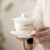 Dehua White Porcelain Gaiwan – 180ml Ink Mountain Design