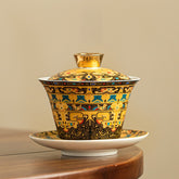 Handmade Ceramic Enamel Sancai Cover Bowl - 170ml