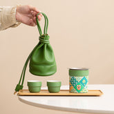 Dragon Boat Festival Travel Tea Set – Portable Ceramic Teapot with Two Cups