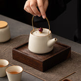 Milky Beige Ru-glazed Teapot with Handle – 210ml