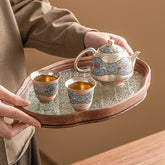 Filigree silver enamel color silver one pot two cups with tray set - 150ml
