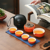 “Shishi Ruyi” Persimmon Travel Tea Set – Portable Ceramic Teapot & Cups