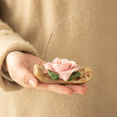 Rose Incense Holder – Handmade Ceramic Floral Stick Burner for Tea Table & Desktop Decor