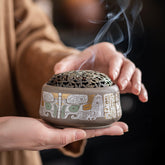 Ancient Elephant Motif Ceramic Coil Incense Burner – Small Aromatherapy Holder for Tea Room & Home