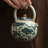 Ru Kiln-Style Fish & Waterweed Teapot with Handle – 260ml