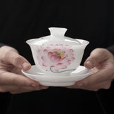 Limited Edition Jade-Glazed Gaiwan – 1% Refined White Clay, Floral Motif Gongfu Tea Bowl