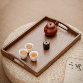 Walnut Wood Twin-Handle Tray – Minimalist Solid Wood Tea Tray for Gongfu Tea, Breakfast & Hospitality Use