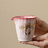 Butter-Glaze Gongdao Cup with Yellow Floral Cat – 170ml Handmade Ceramic Fair Cup