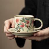 Vintage Ru Kiln “Nine Peaches” Ceramic Coffee Mug – Elegant Retro Cup for Women