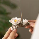 Peony Incense Holder – Handmade Ceramic Stick Burner for Tea Ceremony & Home Decor