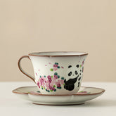 Panda “Lard Glaze” Tea & Coffee Cup Set – 180ml Ceramic Afternoon Tea Mug with Saucer for Women’s Office & Home Use