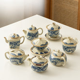 Blue & White Dragon Motif & Milky Beige Ru Kiln Filtered Teapot Series