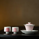 Wabi-Sabi White Slipware Gaiwan Set – Vintage Style Ceramic Teaware with One Gaiwan and Two Cups