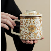 Ru Kiln “Golden Blessing” Office Mug – Ceramic Tea-Separating Cup for Personal Use at Home or Work