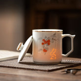 Linglong White Porcelain Office Mug – 400ml Tea-Separating Ceramic Cup with Lid & Infuser