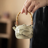 Ru-Style “Mountain Blossom” Bamboo-Handled Teapot – 210ml